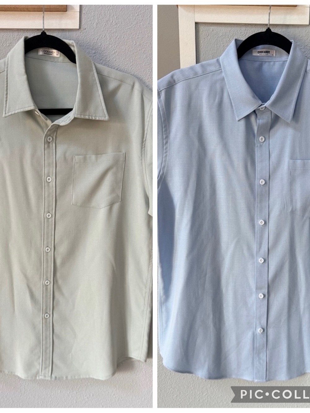 Bundle (2) Coofandy Men's Short Sleeve Button Down Shirts Medium Blue/Mint Green
